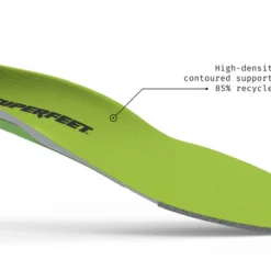 View3_All-Purpose_Support_High-Arch_2731x1667_90b932d6-3113-4011-b1f6-4535ca24a71f - Horizon Industries Green Superfeet insole with contoured heel and arch support, made from high-density foam and 85% recycled material.
