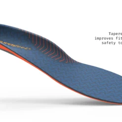 View3_Work_Cushion_2731x1667_87bd5c00-d2de-4aa6-9a45-b1ecc9ca9baf - Horizon Industries Blue textured insole with orange edge, showing a tapered forefoot to improve fit in work footwear.