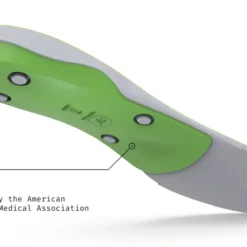 View4_All-Purpose_Support_High-Arch_2731x1667_37b2fa15-7f3e-4953-8ff5-2c0907e398f7 - Horizon Industries Orthotic shoe insole in green and gray with an APMA approval seal visible.