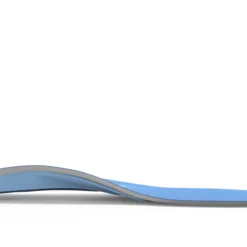 View6_All-Purpose_Support_Medium-Arch_2731x1667_0e8414a2-ac0d-4e35-9a14-9b5d53eaf39c - Horizon Industries Blue athletic shoe insole with a gray underside, viewed from the side showing arch support and contouring.